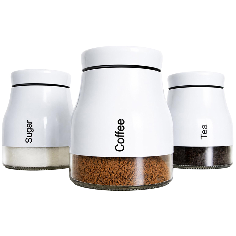 ATEK 3 Piece Tea Coffee and Sugar White Kitchen Canister Set Image 1
