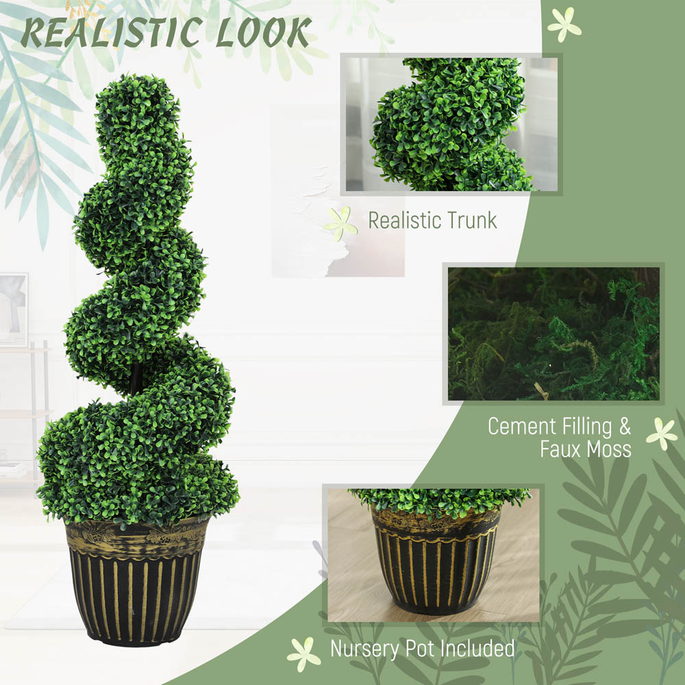 HOMCOM Set of 2 Potted Artificial Plants, Topiary Spiral Boxwood Trees, 90cm Image 3