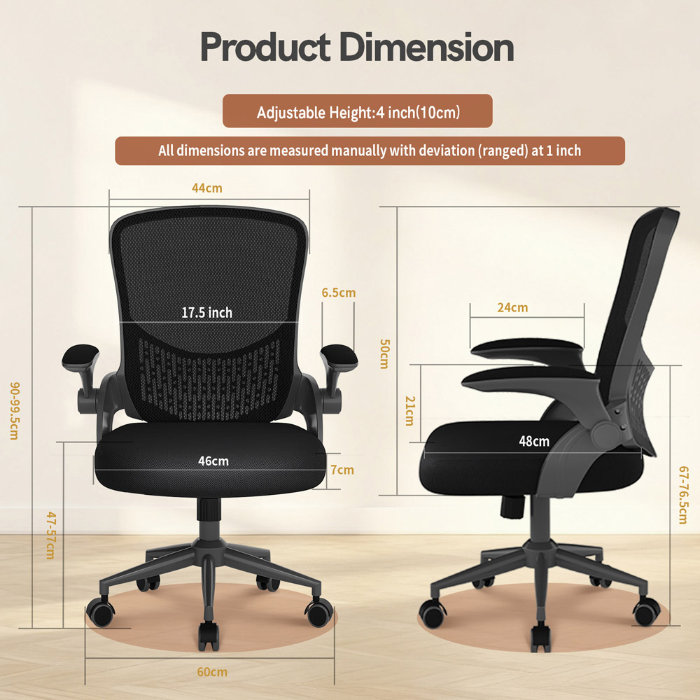 Rattrix Black Mid-Back Mesh Office Chair with Flip-Up Armrests and Lumbar Support Image 8
