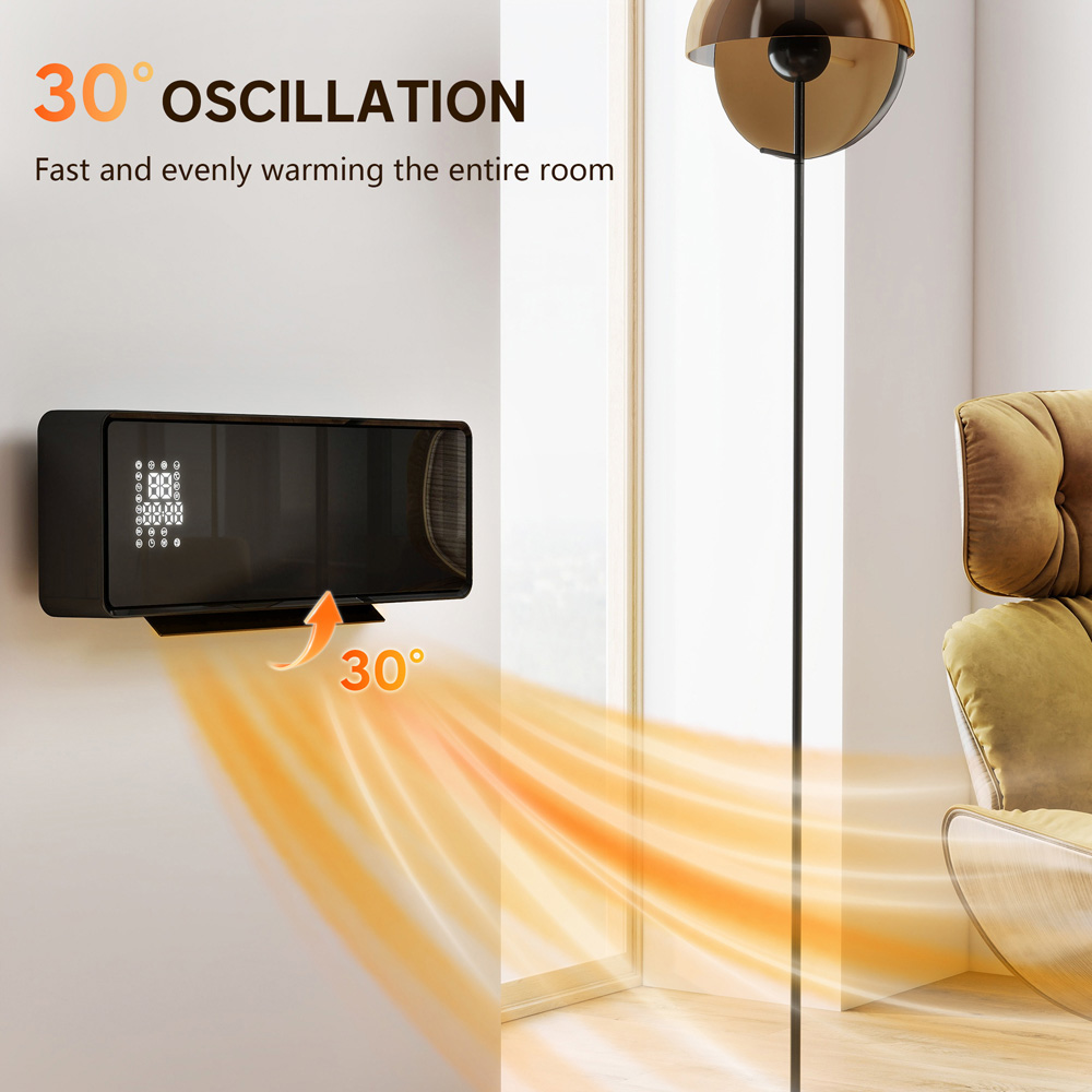 HOMCOM Black Ceramic Wall Mounted Electric Heater with Fan 2000W Image 6