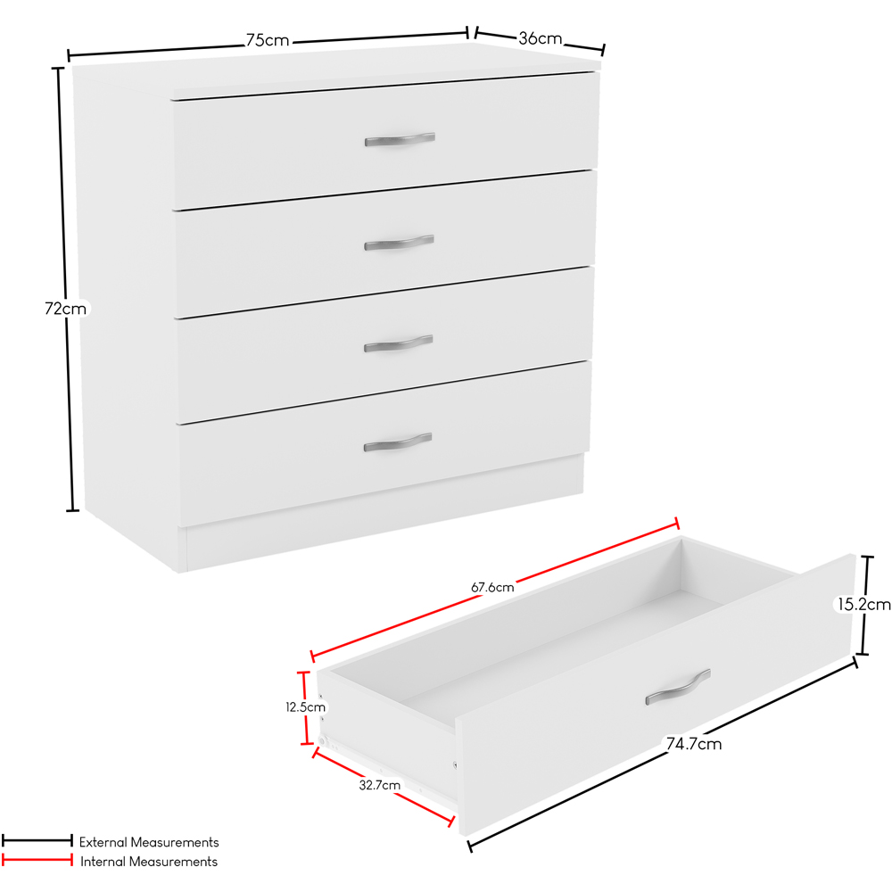 VIDA DESIGNS Riano 4 Drawer White Unique Anti Bowing Chest of Drawers with Metal Handles Image 9