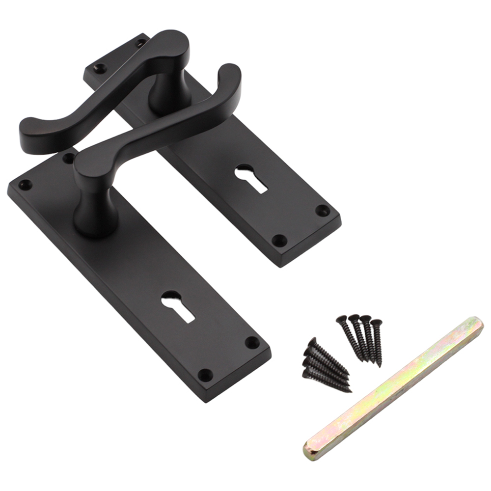 Spira Brass Victorian Matt Black Scroll Lock Lever Door Handle 2 Pack Image 4