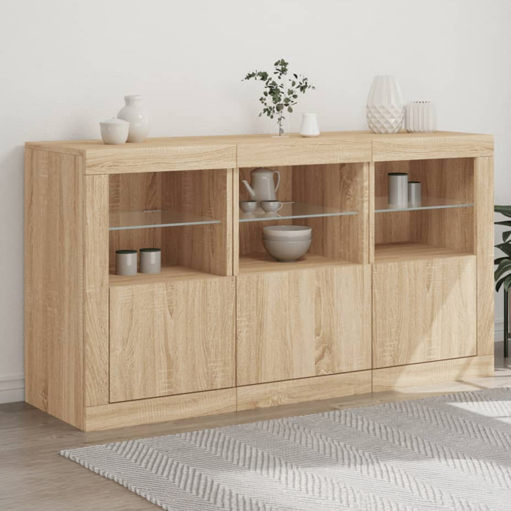 vidaXL 3 Door 6 Shelf Sonoma Oak Wide Sideboard Image 1