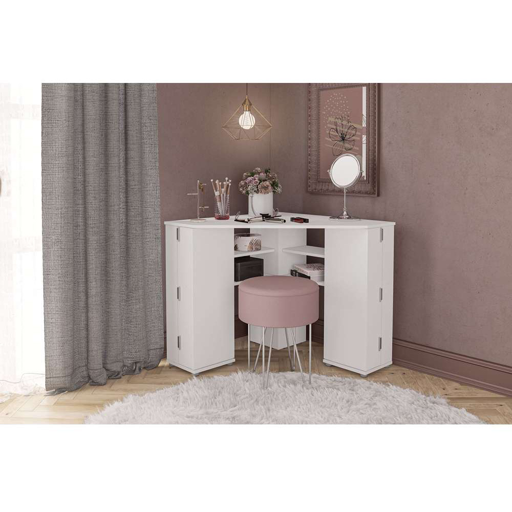Olivia White Corner Dressing Table with Storage Image 5