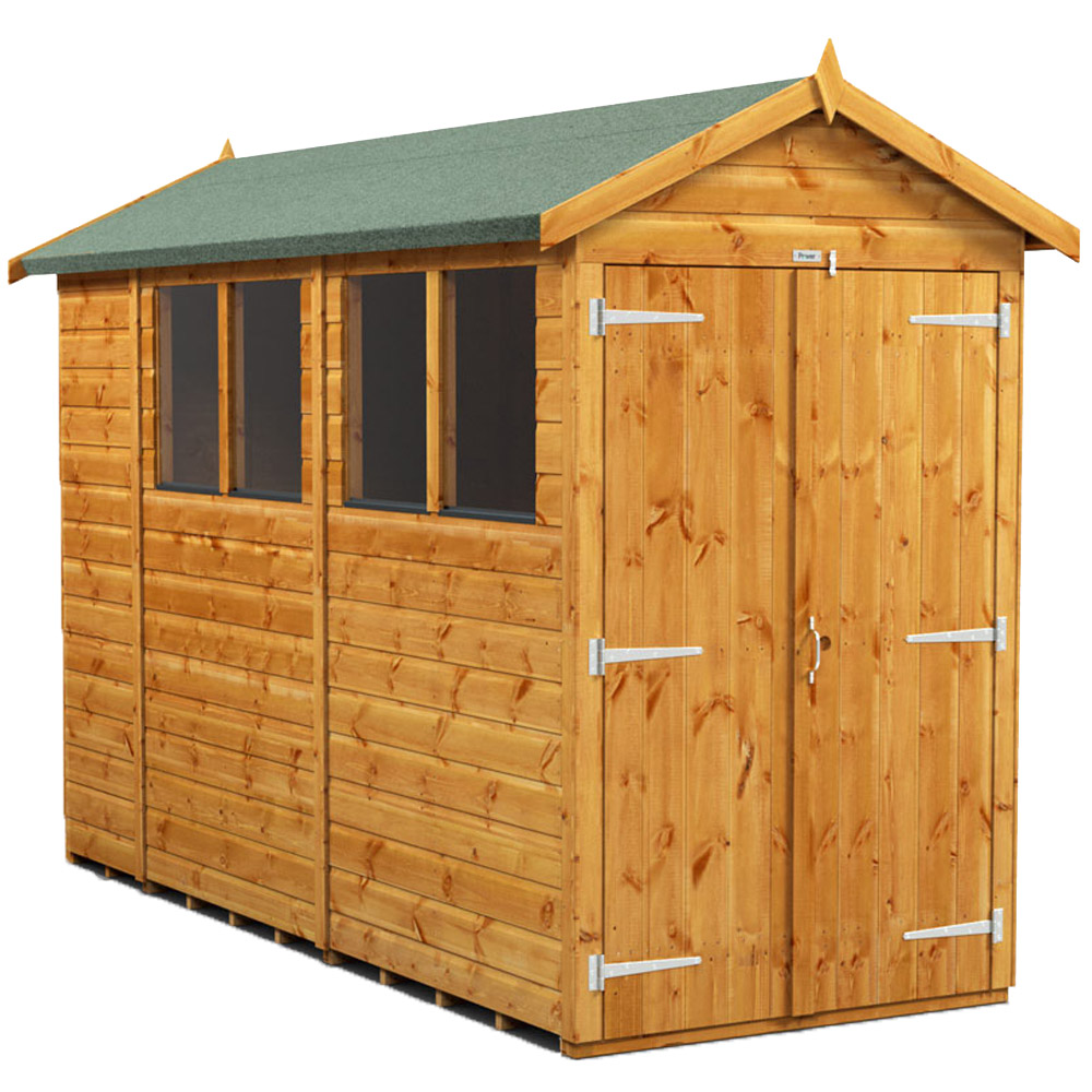Power Sheds 10 x 4ft Double Door Apex Wooden Shed with Window Image 1