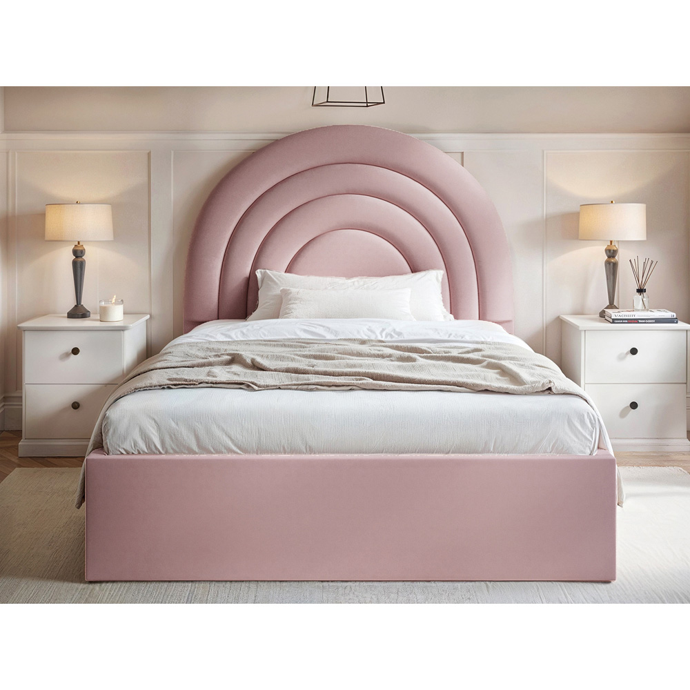 Flair Ava Small Double Pink Velvet Ottoman Bed Image 5