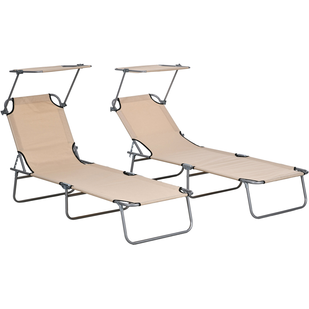 Outsunny Set of 2 Sand Adjustable Folding Sun Lounger Image 2