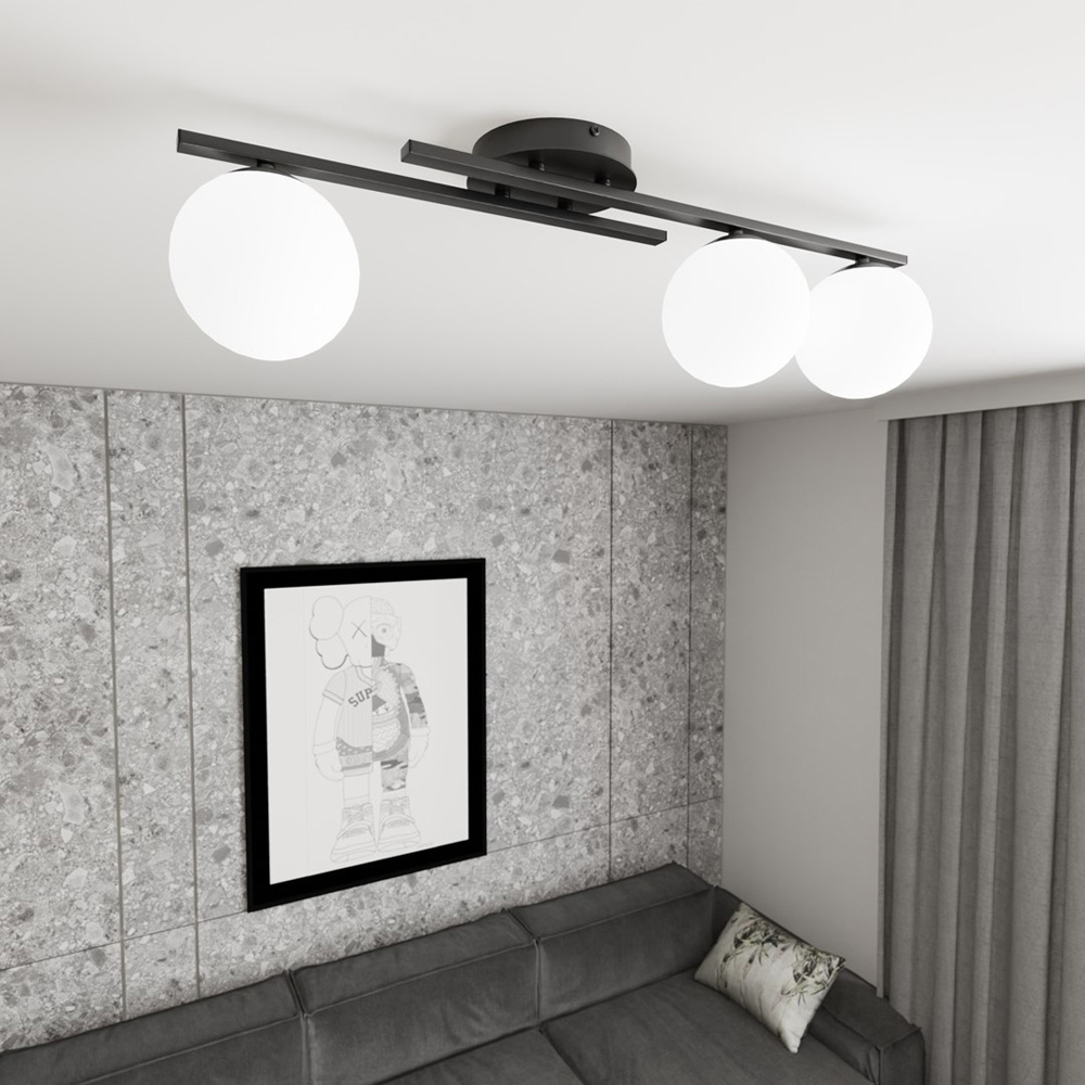 Emibig Kairo 3 Light White Shade Black Ceiling Lamp Image 2