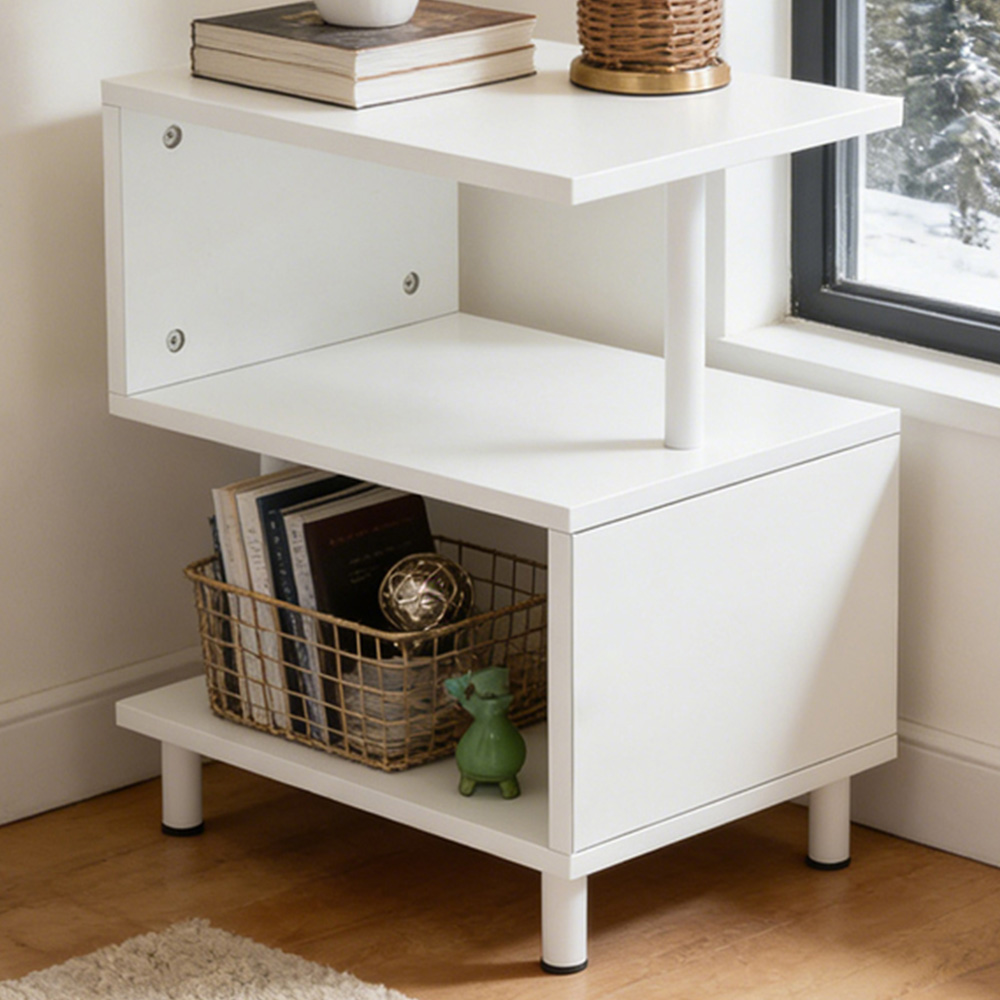 Living and Home 2 Shelf White S-Shaped Side Table Image 1