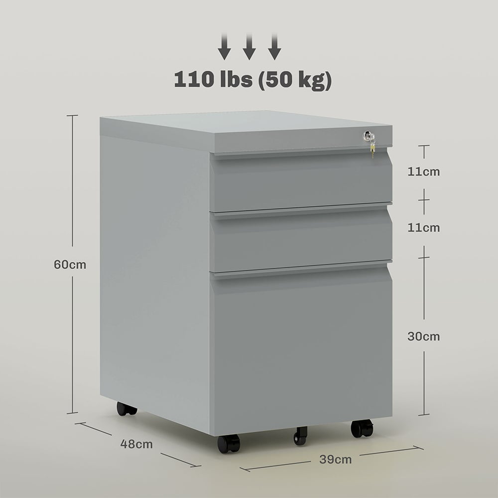 Portland 3 Drawer Grey Filing Cabinet Image 8