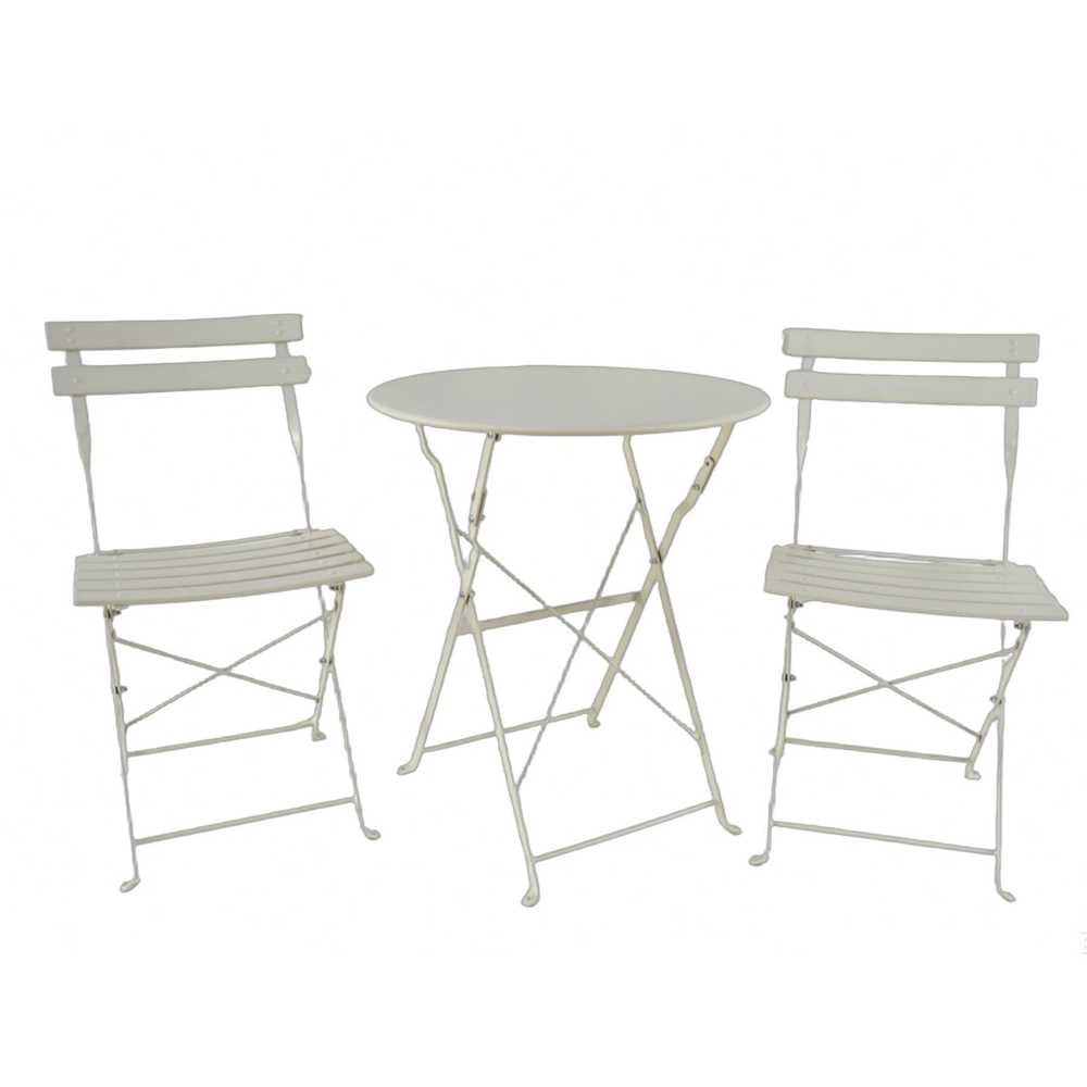 Home Source Clifton 2 Seater Cream Metal Folding Bistro Set Image 2