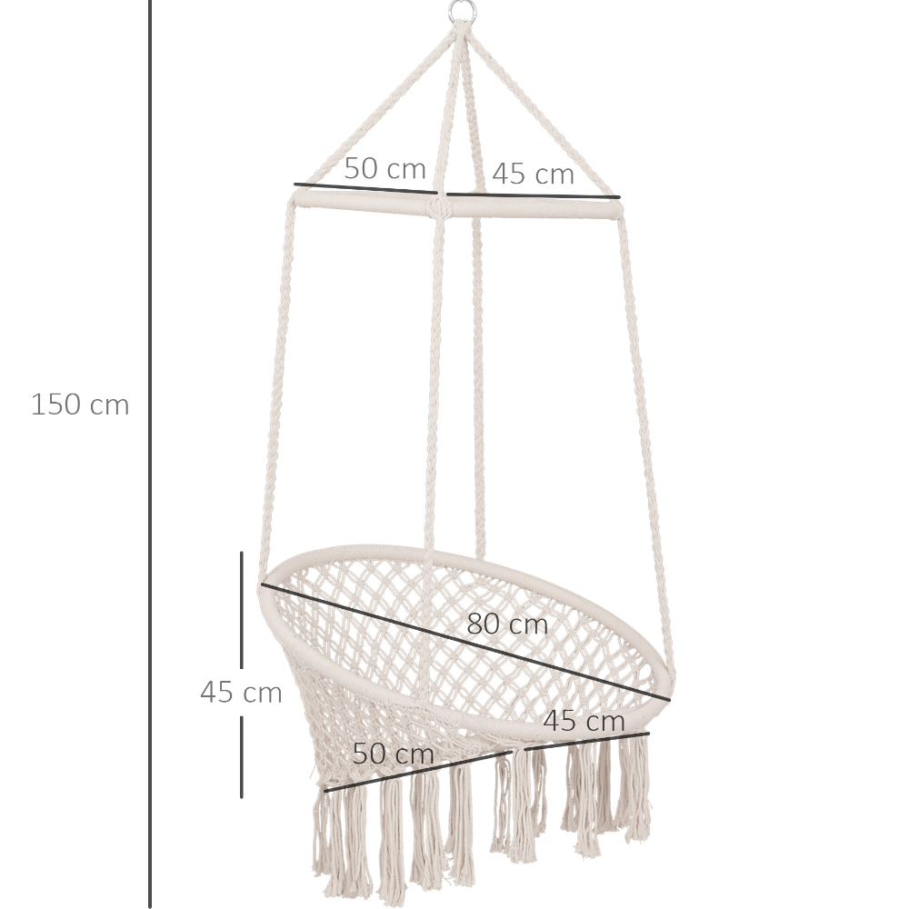 Outsunny Beige Hanging Macrame Swing Chair Image 6
