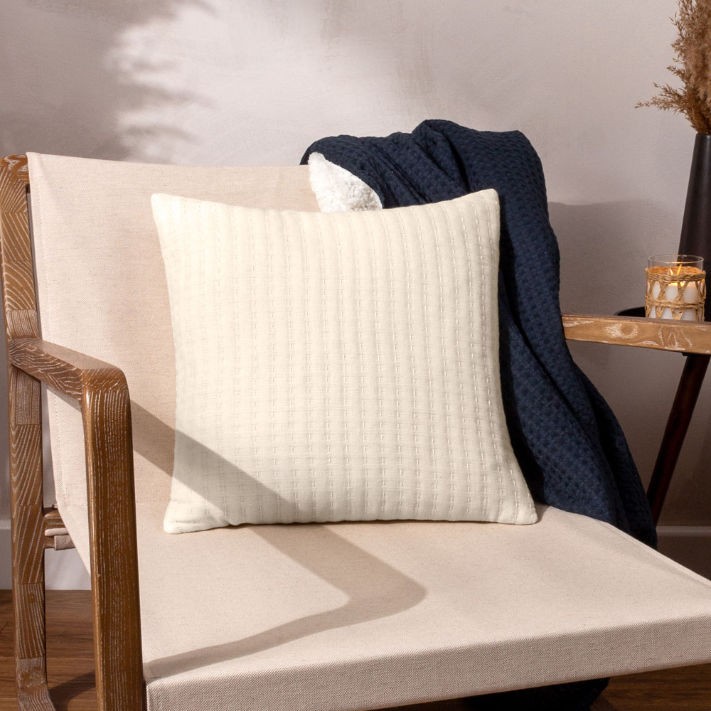 Yard Hush Ecru Cotton Linear Cushion Wilko
