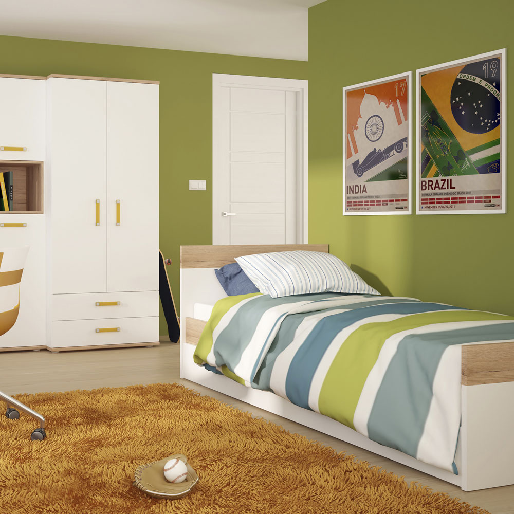 Florence 4KIDS Single Oak and White Storage Bed Frame with Orange Handles Image 5