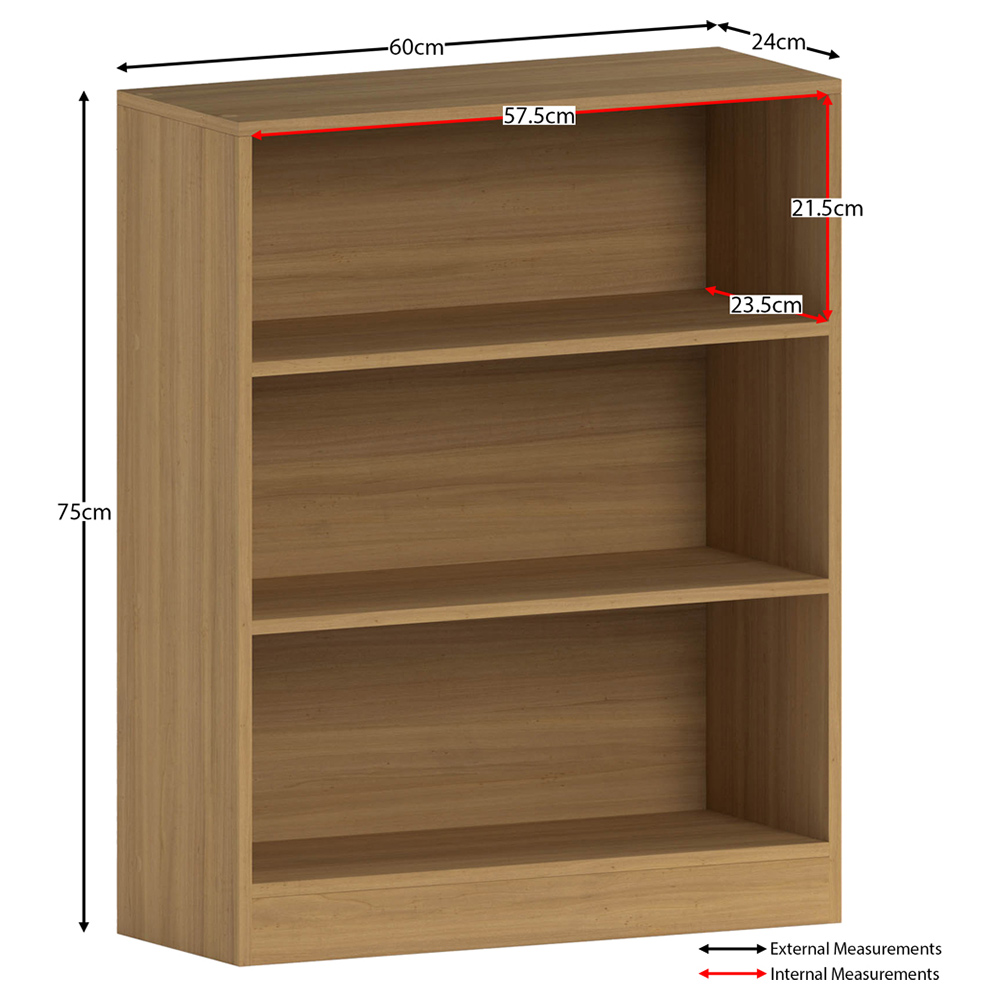 Vida Designs Cambridge 3 Shelf Oak Low Bookcase Image 7