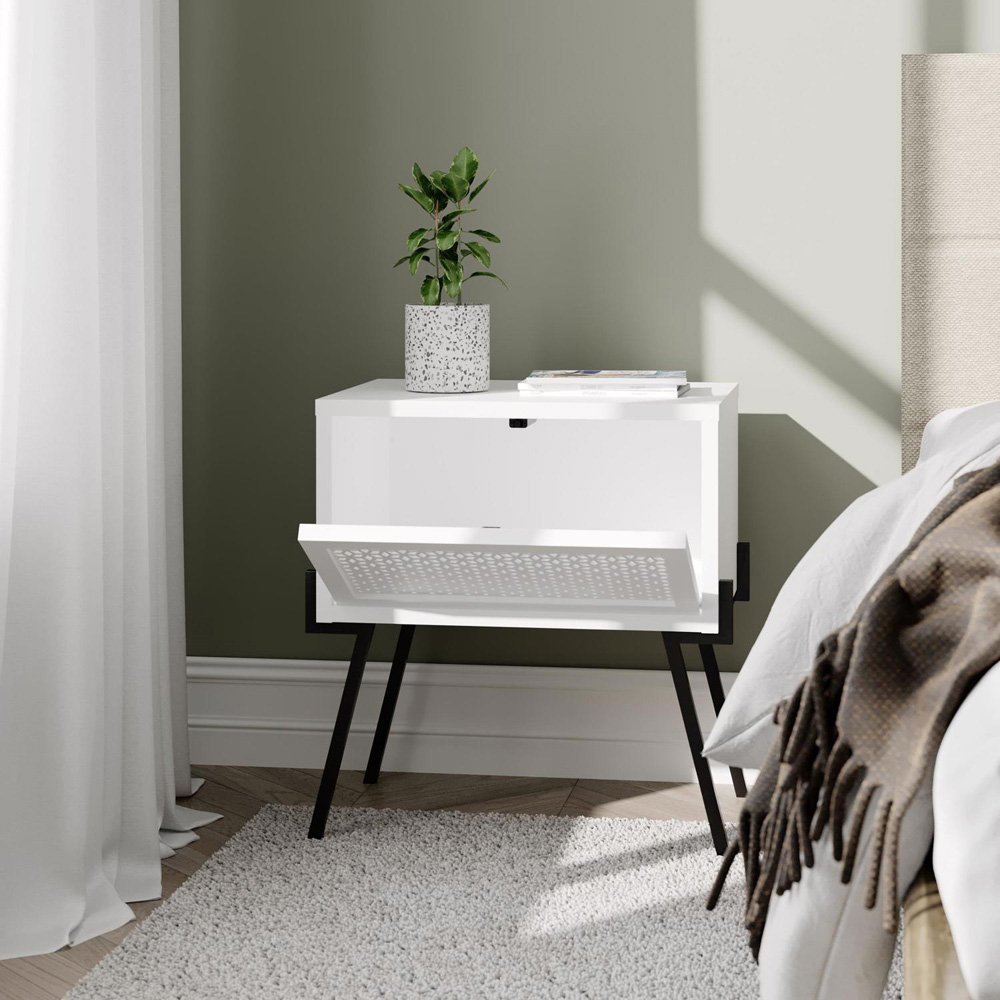 FWStyle Naive Single Door White Bedside Table Image 3