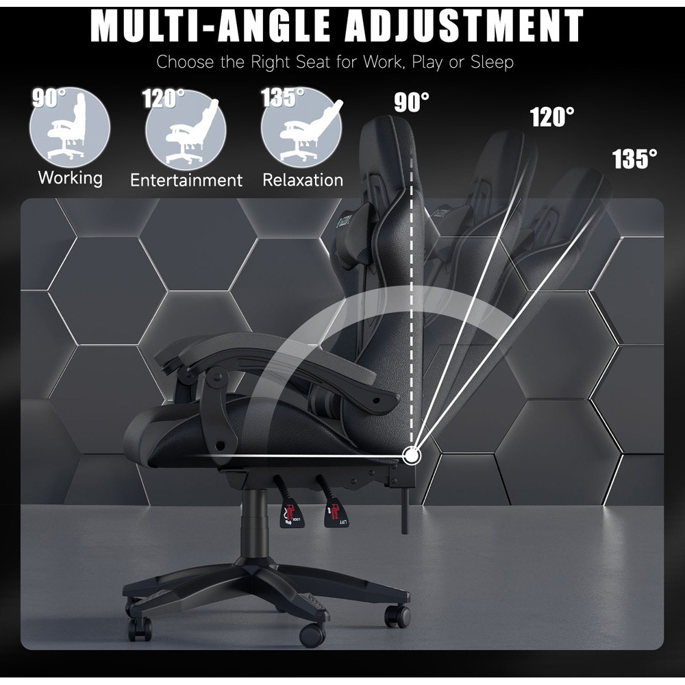 Rattrix Grey PU Leather Reclining High Back Gaming Chair with Headrest and Lumbar Support Image 4