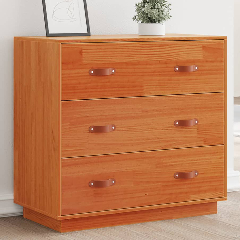 vidaXL 3 Drawer Wax Brown Solid Pine Wood Sideboard Image 1