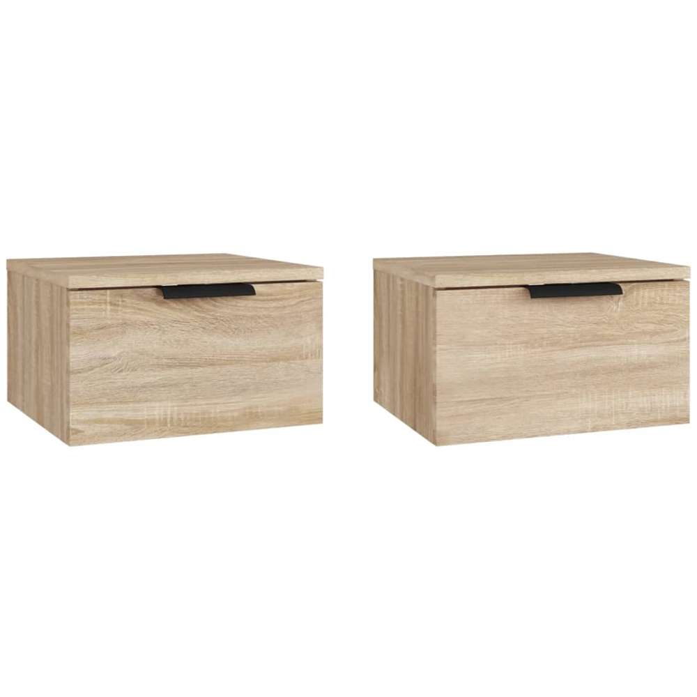 vidaXL Set of 2 Sonoma Oak Wall Mounted Bedside Cabinet Image 2