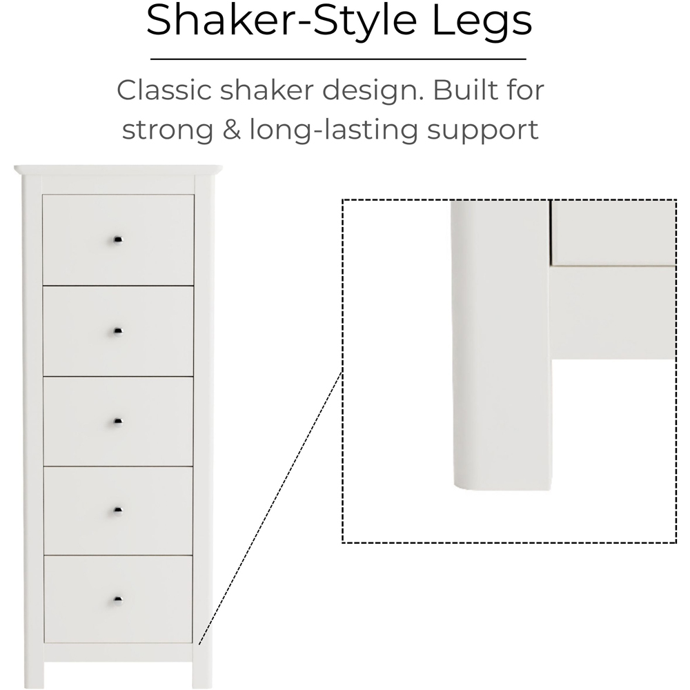 Core Products Nairn 5 Drawer White Narrow Chest of Drawers Image 4