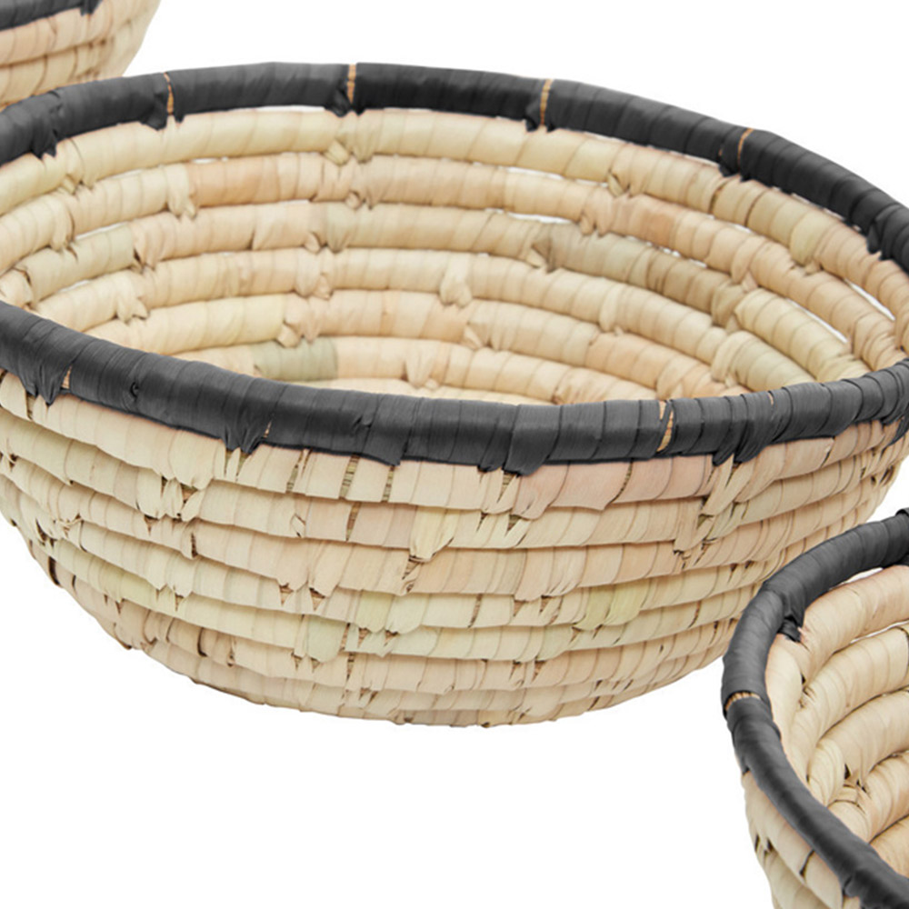 Premier Housewares Black Trim Round Palm Leaf Basket Set of 3 Image 6