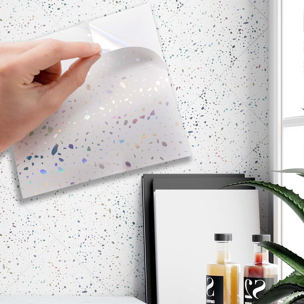 Walplus Terrazzo Holographic Glitter White Self Adhesive Tile Sticker 24 Pack Image 3