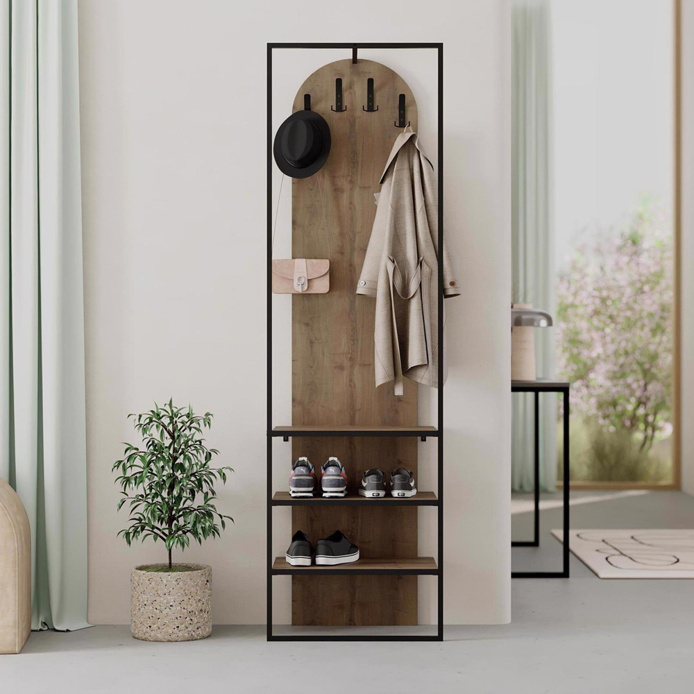 FWStyle Archy 3 Shelf Dark Oak Hallway Coat and Shoe Storage Rack Image 2