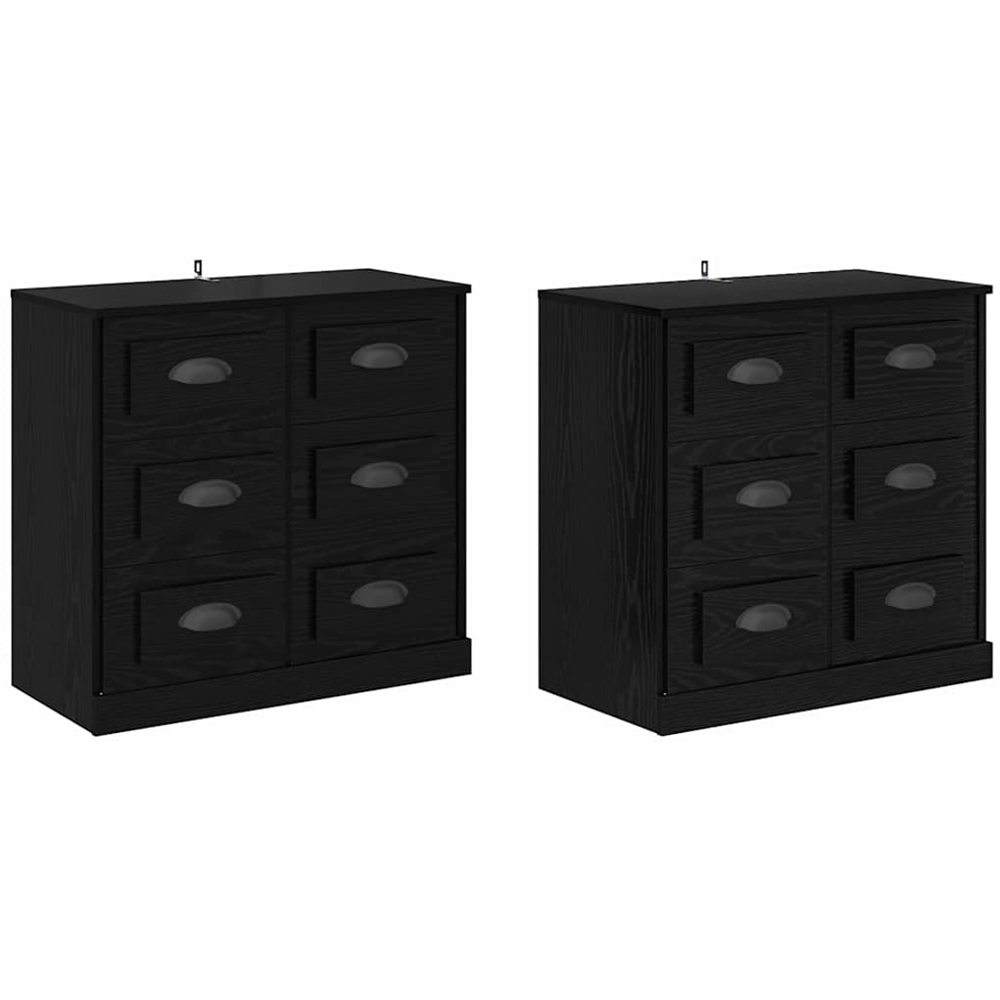 vidaXL 6 Drawer Black Oak Sideboard Set of 2 Image 2
