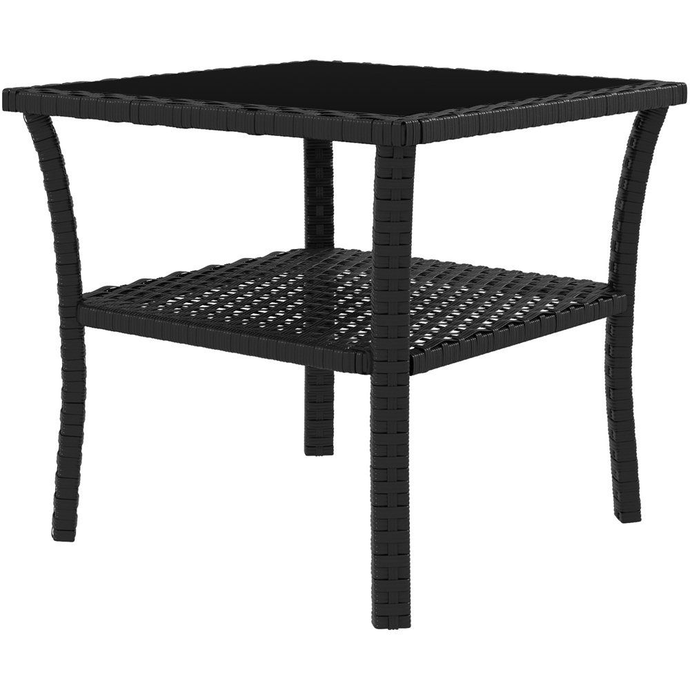 Outsunny Single Shelf Black Rattan Coffee Table with Glass Top Image 2