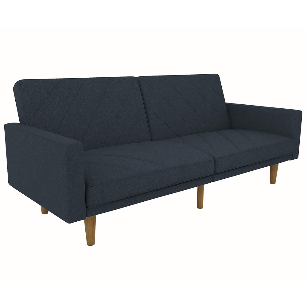Dorel Paxson 3 Seater Linen Navy Blue Sofa Bed with Wooden Feet Image 2