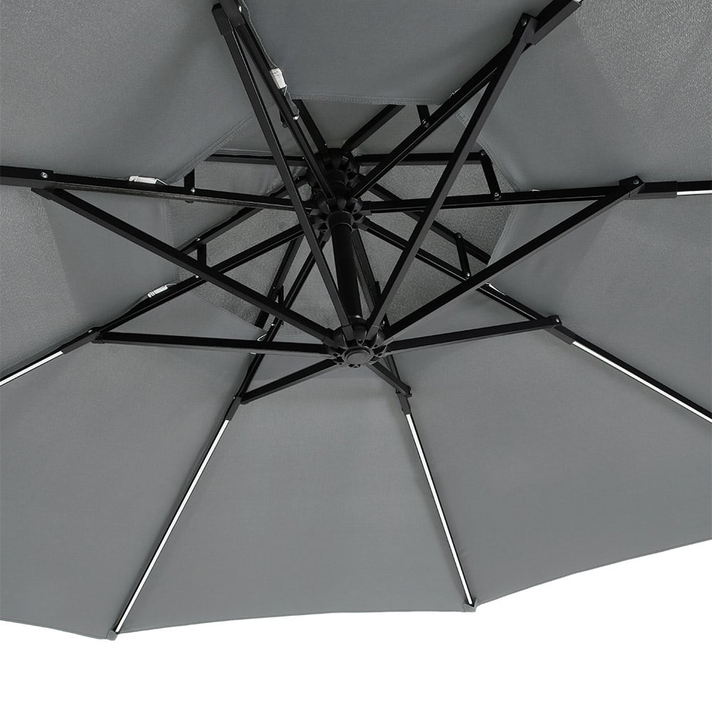 Living and Home Dark Grey 2 Tier Solar Light Cantilever Parasol 3m Image 3