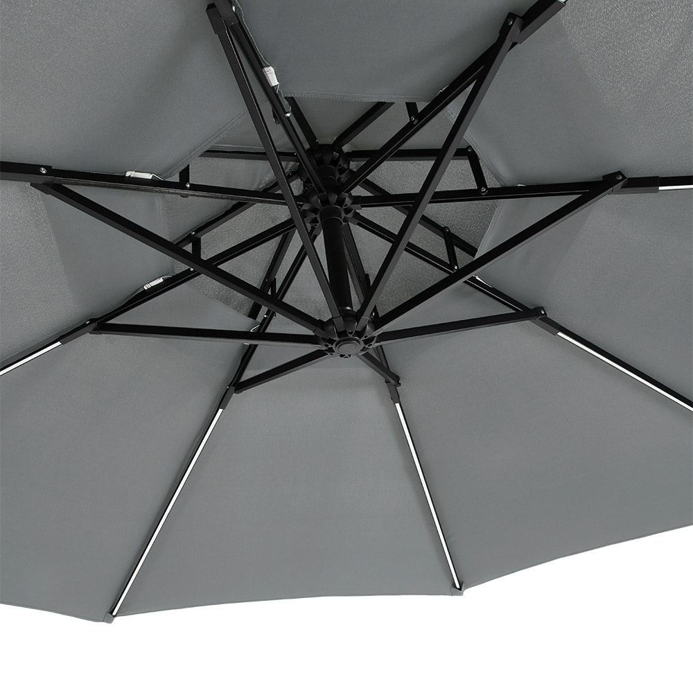 Living and Home Dark Grey 2 Tier Solar Light Cantilever Parasol with Square Base 3m Image 4