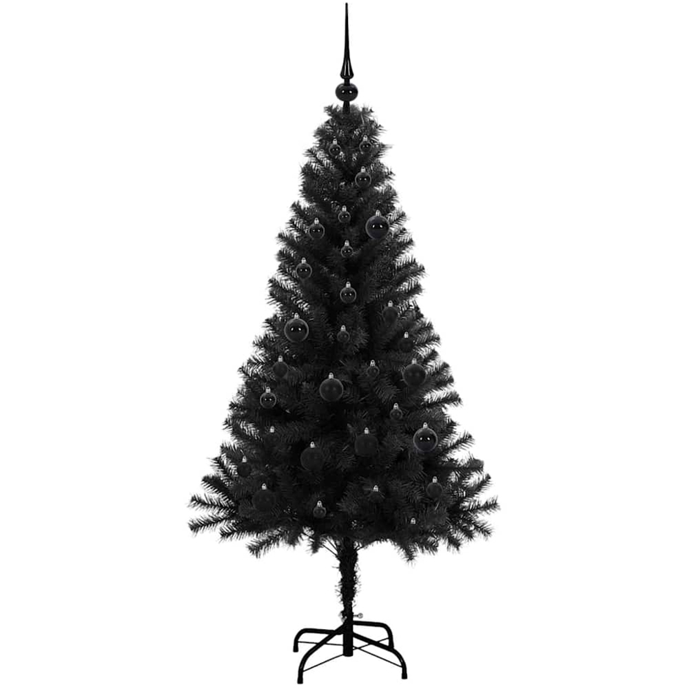 vidaXL Pre-Lit Black Baubles Black Artificial Christmas Tree 5ft Image 4