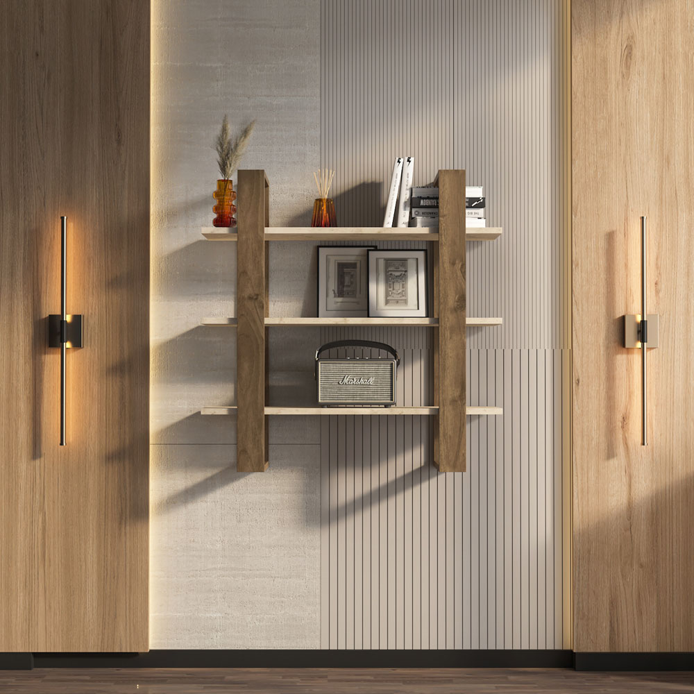 Decorotika Suno 3 Shelf Traverter and Walnut Wall Mounted Display Unit Image 6