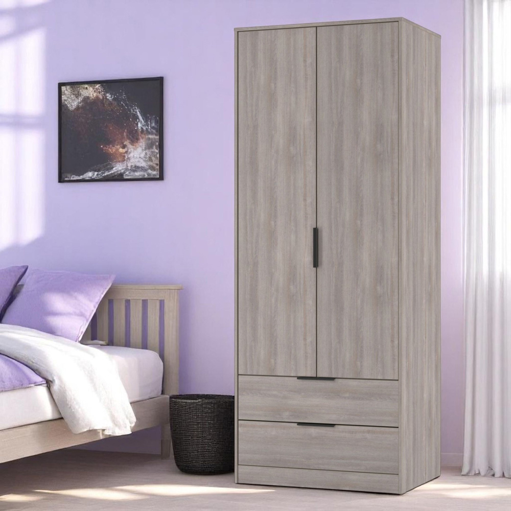 Crowndale Hong Kong 2 Door 2 Drawer Grey Oak Tall Wardrobe Ready Assembled Image 8