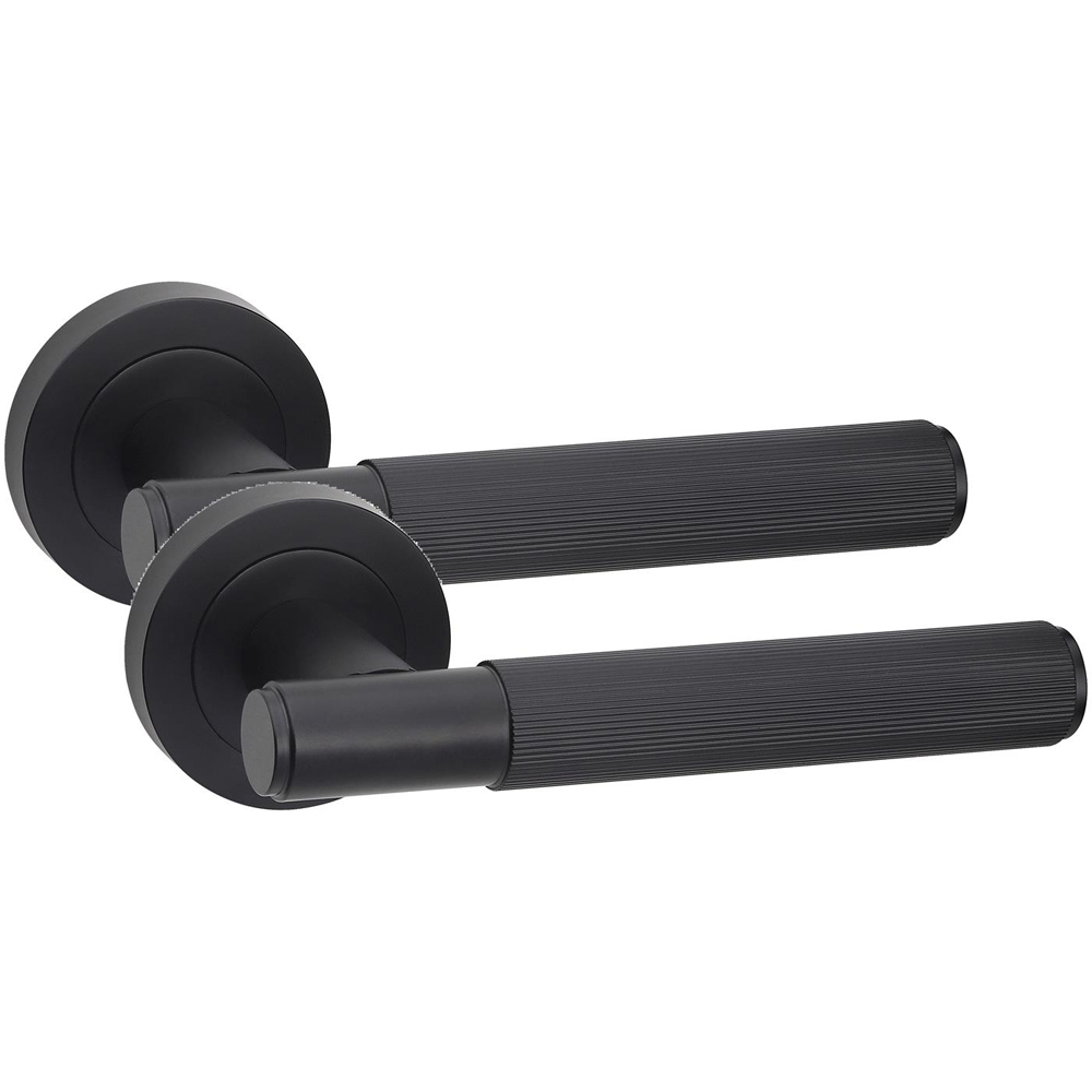 Golden Grace Straight T-Bar Linear Matt Black Door Handles and Latch Set 5 Pack Image 2