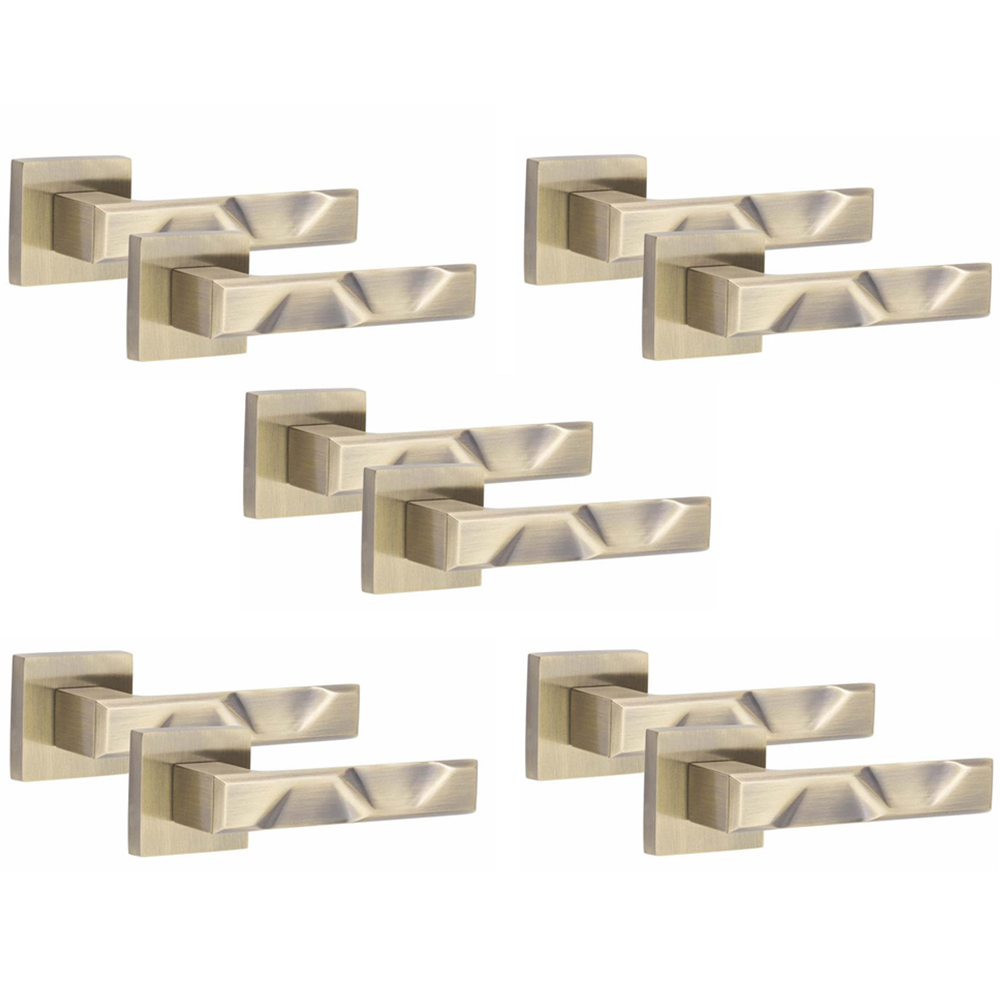 Golden Grace Antique Brass Finish Nova Door Handle Set 5 Pack Image 1
