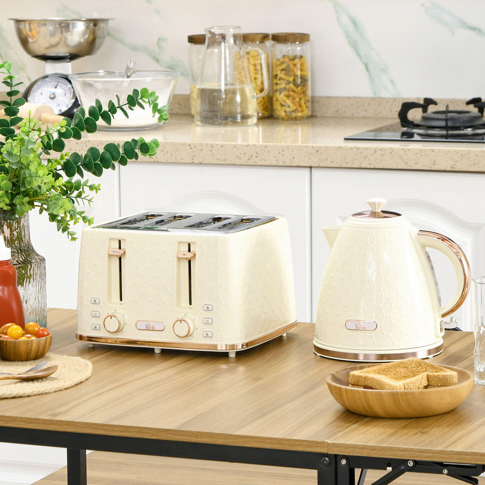 HOMCOM 800-180V71BG 1.7L Beige Kettle and 4 Slice Toaster Set Image 2