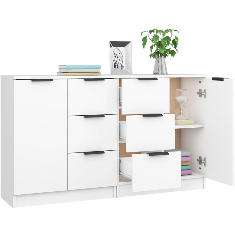 vidaXL Single Door 3 Drawer White Sideboard Set of 2 Image 4