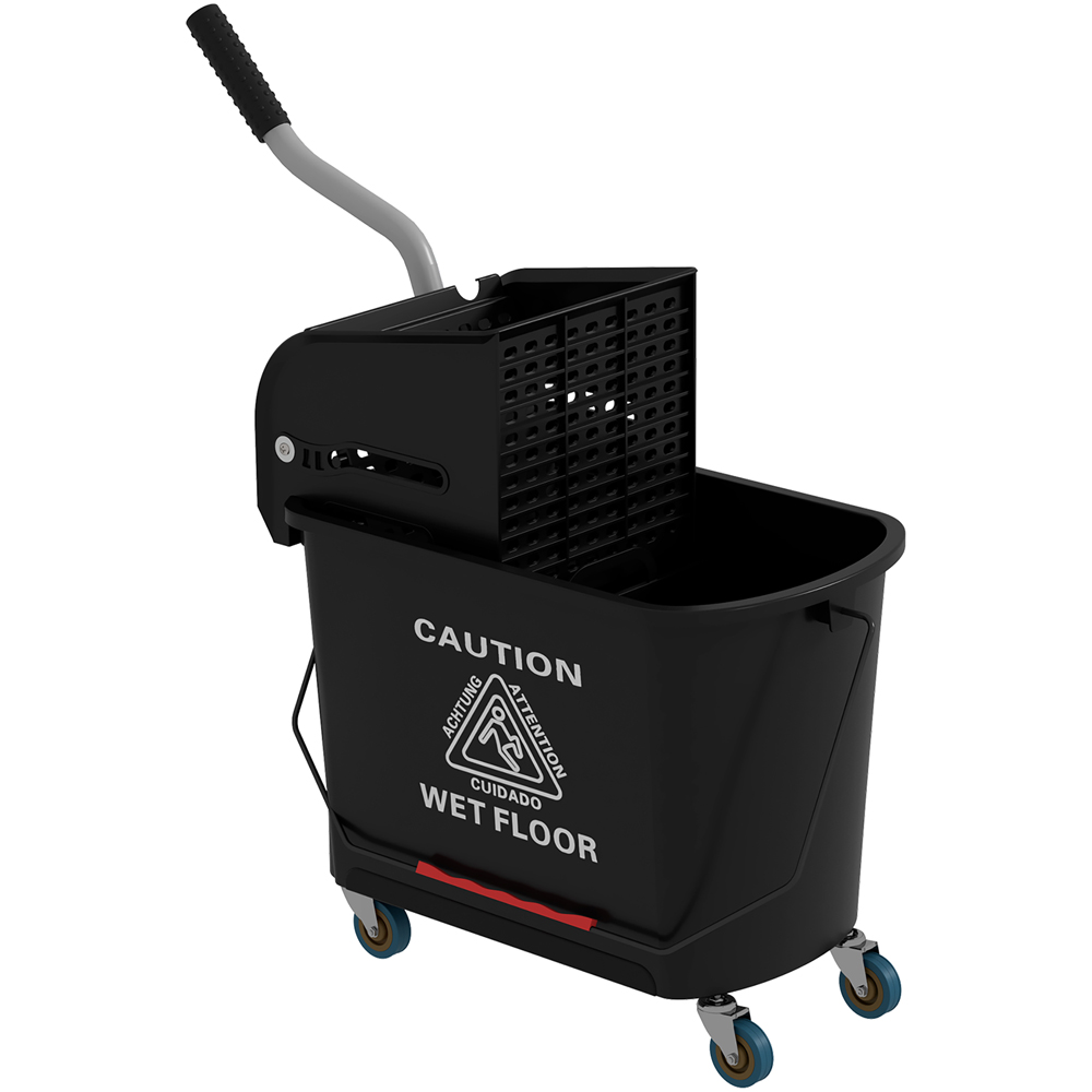 HOMCOM Black Wringer Handle Mop and Bucket Set on Wheels 20L Image 1