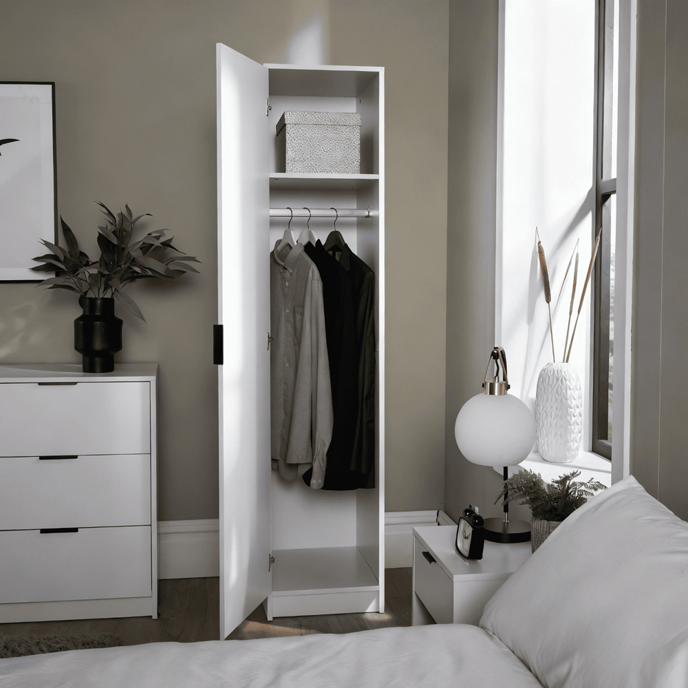 Home Source Phoenix Single Door White Wardrobe with Hanging Rail Image 8