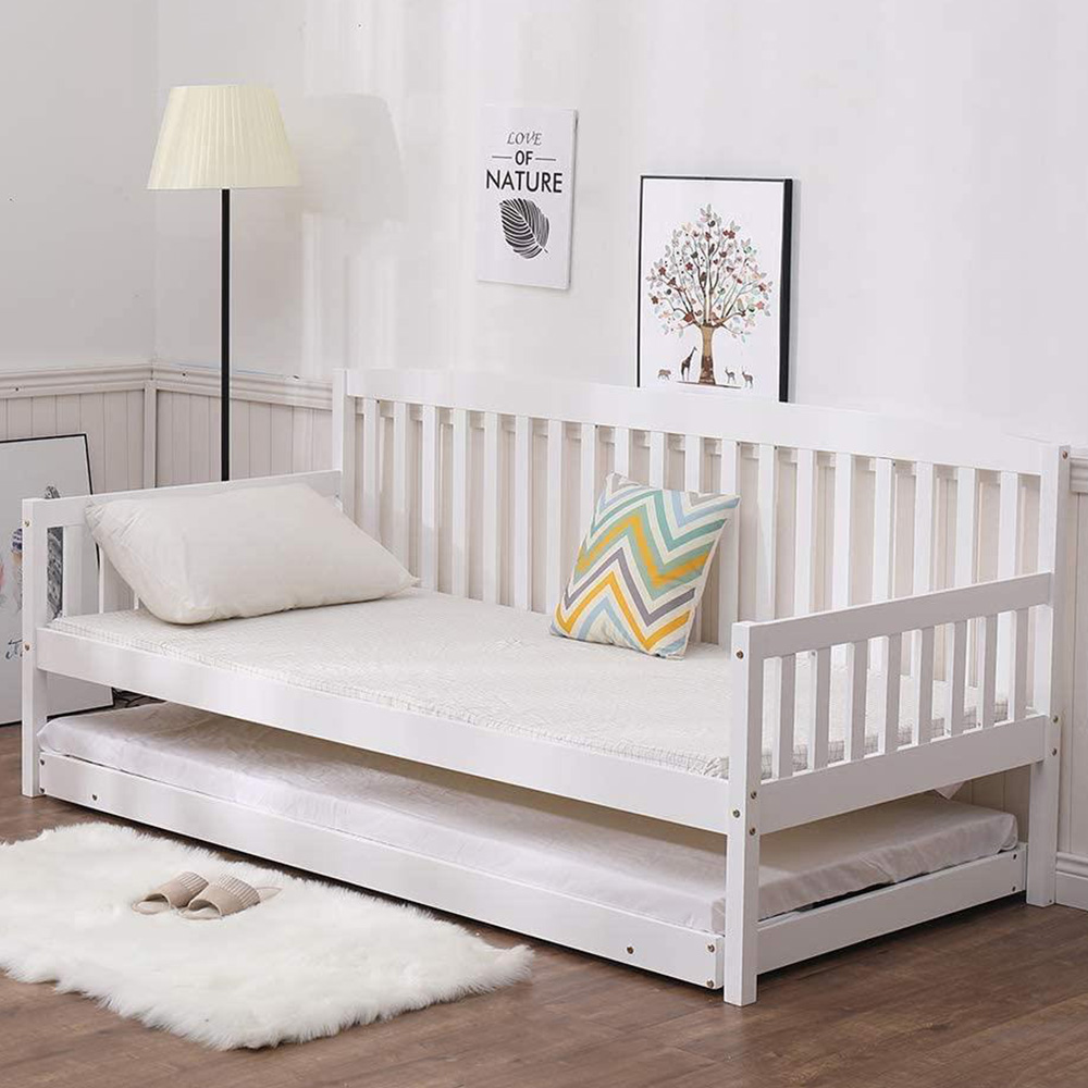 Portland Single White Shaker Wooden Day Bed with Trundle and 2 Mattress Image 1