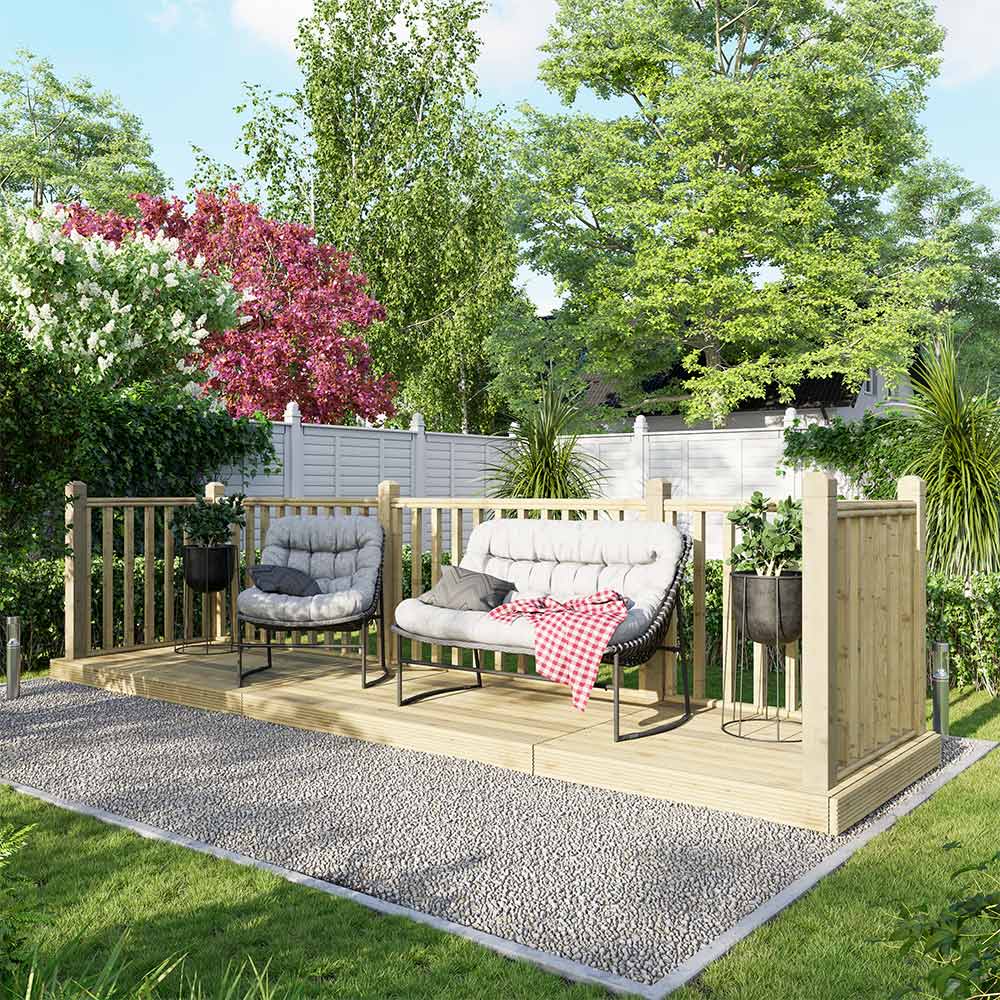 Power 4 x 16ft Timber Decking Kit With Handrails On 3 Sides Image 2
