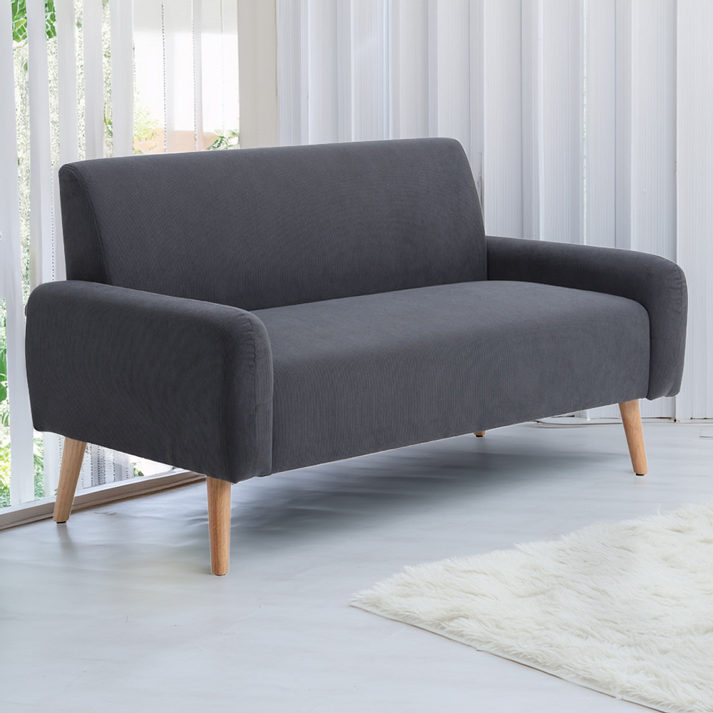 Living and Home 2 Seater Grey Corduroy Loveseat Sofa Image 1