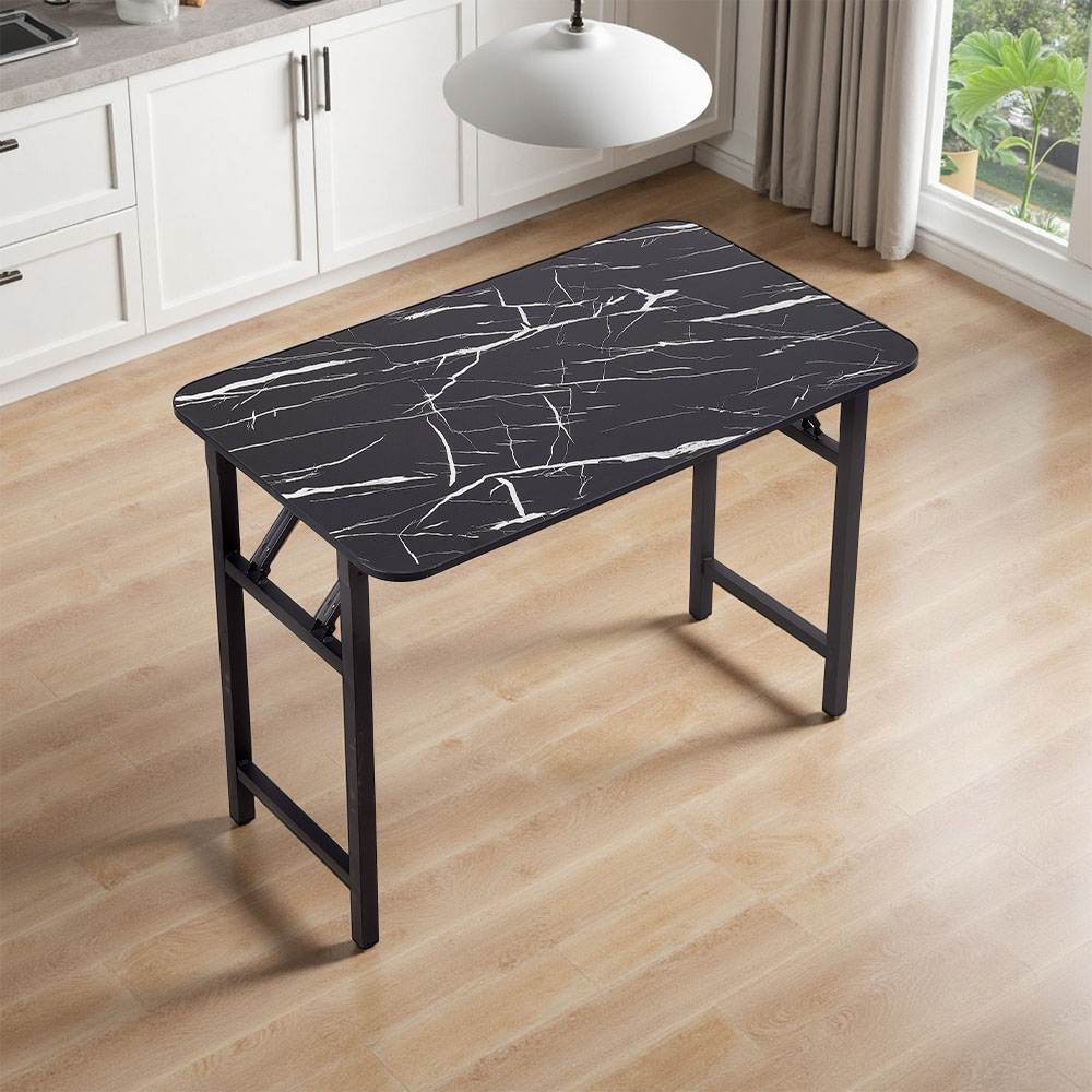Living and Home 4 Seater Black Marble Foldable Dining Table with Adjustable Feet Image 7