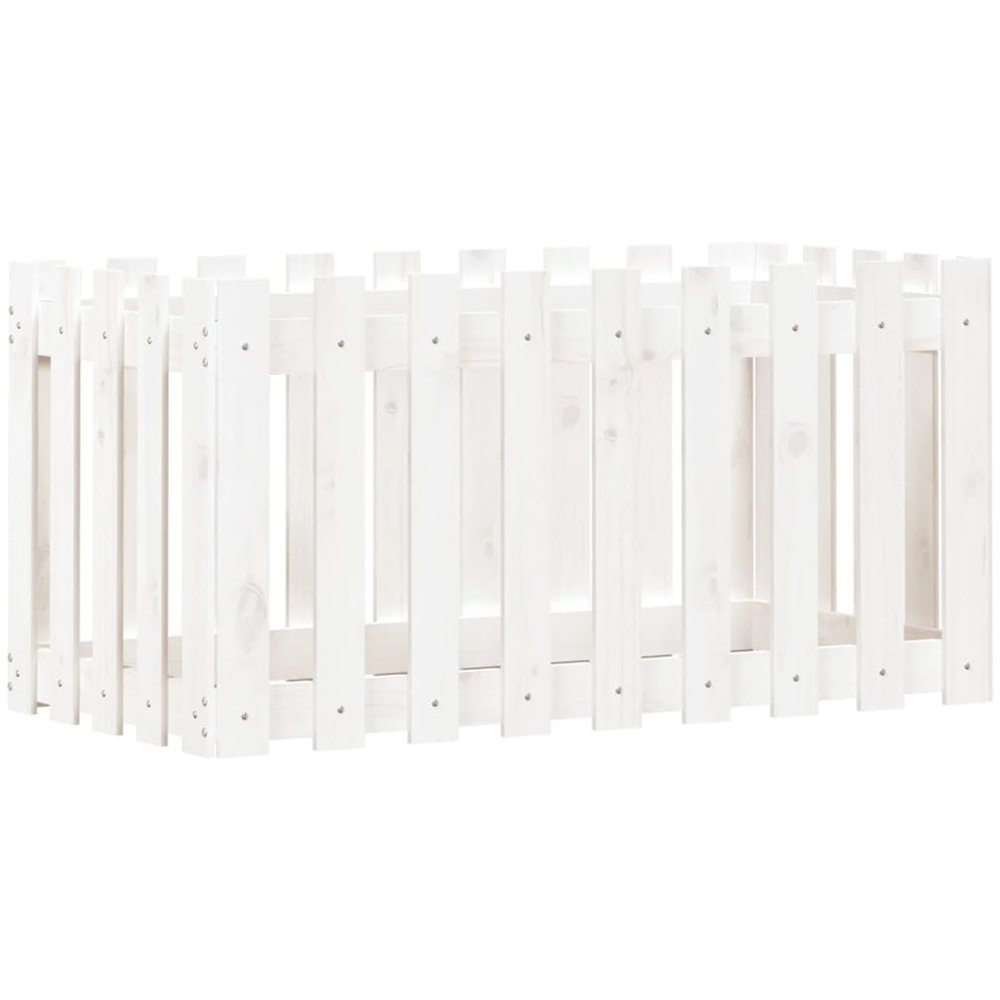 vidaXL White Solid Pine Wood Fence Design Raised Garden Bed 50 x 100 x 50cm Image 3