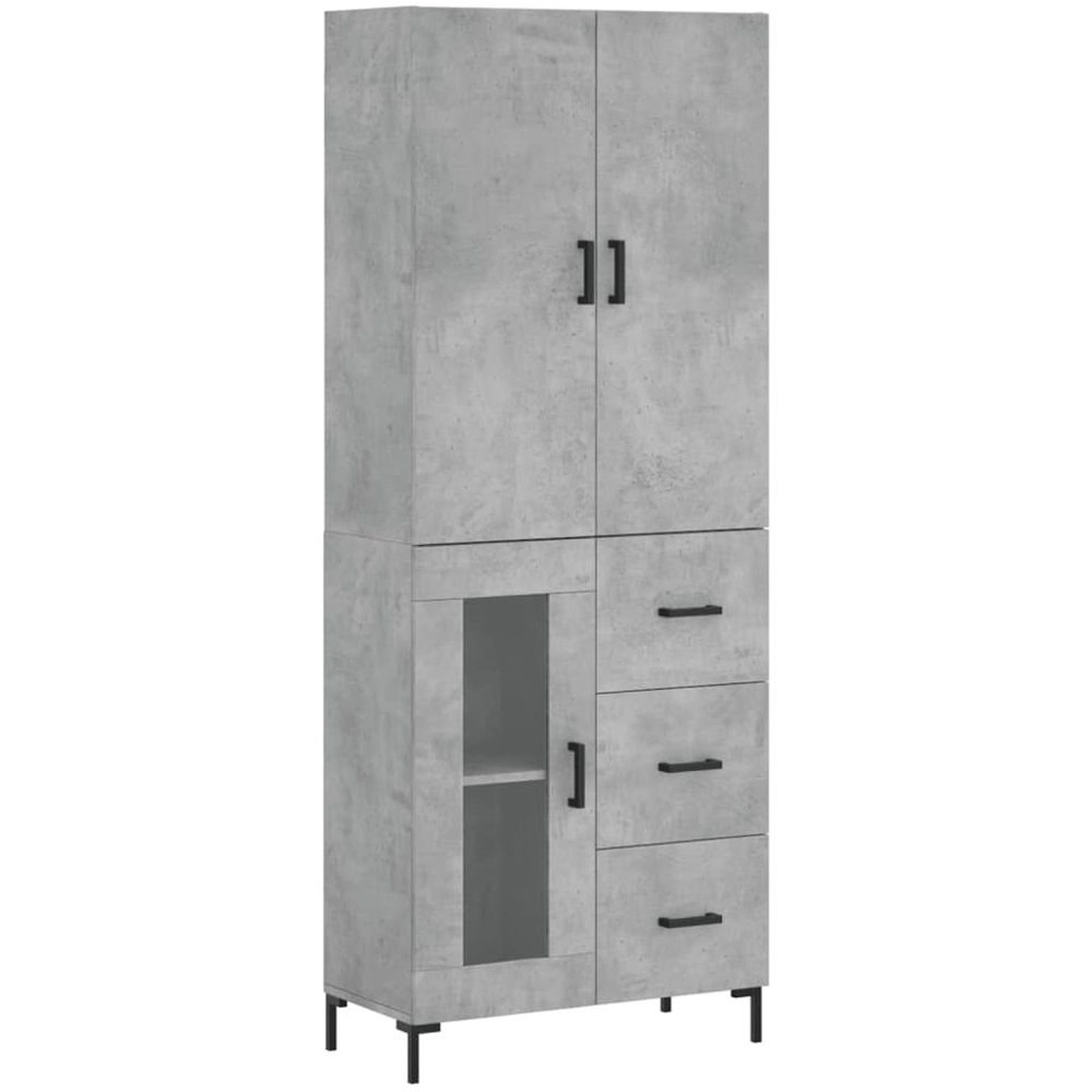 vidaXL 3 Wood and Glass Door 3 Drawer Concrete Grey Highboard Image 2