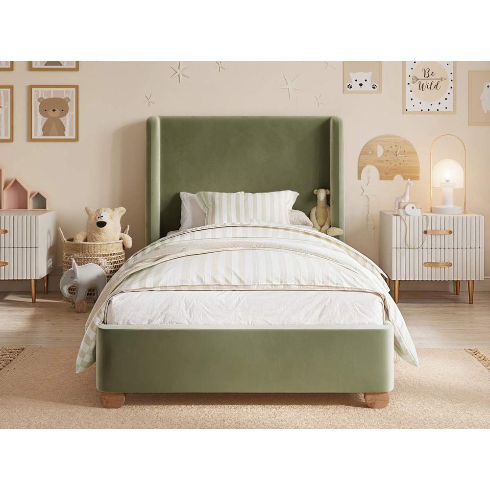 Flair Alma Single Olive Green Velvet Bed Frame with Winged Headboard Image 5