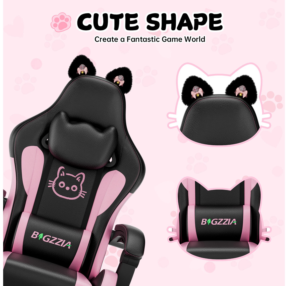 Rattrix Black Cat Ears Gaming Chair with Massage Lumbar Support and Footrest Image 5