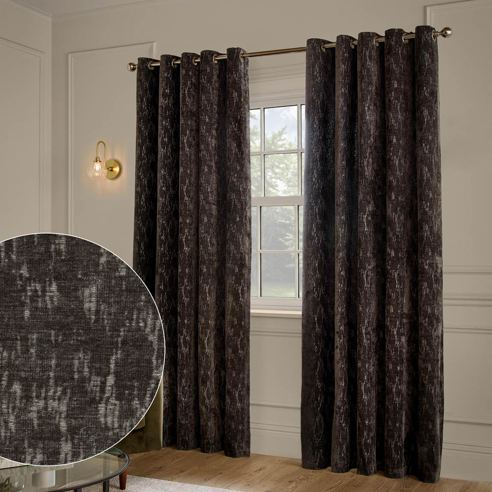 Paoletti Aurelio Charcoal Chenille Fully Lined Eyelet Curtains 168 x 229cm Image 5